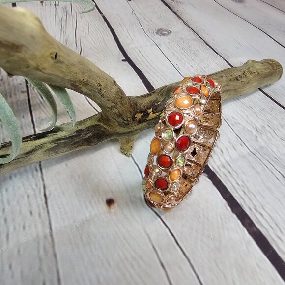 Shades of Orange Multi Stone Stretch Bracelet - Picture 9 of 10